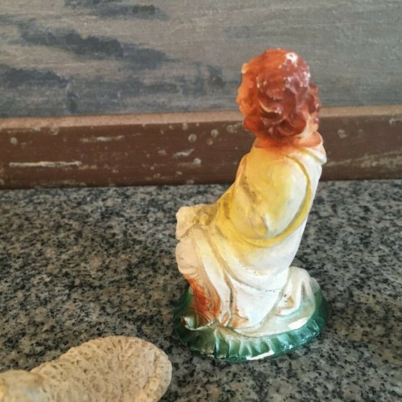 Vintage Mid-Century Chalk Chalk Ware Shepherd & Three Sheep - Picture 3 of 7